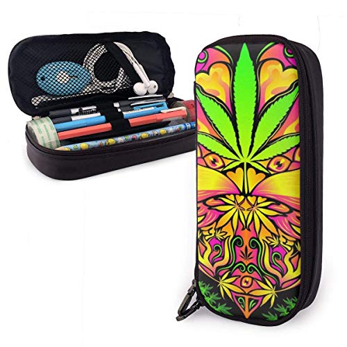 Preisvergleich Produktbild Bleistiftbeutel Stiftetui, Großraum-Studenten-Schreibwarenbeutel Bleistifthalter Schreibtisch, tragbarer Bleistiftbeutel Cannabis-Unkrautblatt