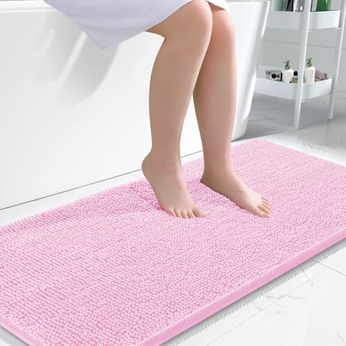 Image of OLANLY Large Bathroom Rugs 45x27, Extra Soft Absorbent Chenille Bath Rugs, Rubber Backing Quick Dry, Machine Washable Bath Mats for Bathroom Floor, Tub and Shower, Home Decor Accessories, Pink