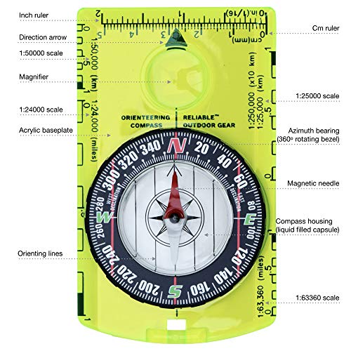 Professional Boy Scout Compass - Liquid Filled, Rotating Bezel, Magnetic Heading - For Navigation, Orienteering And Survival #TOP1