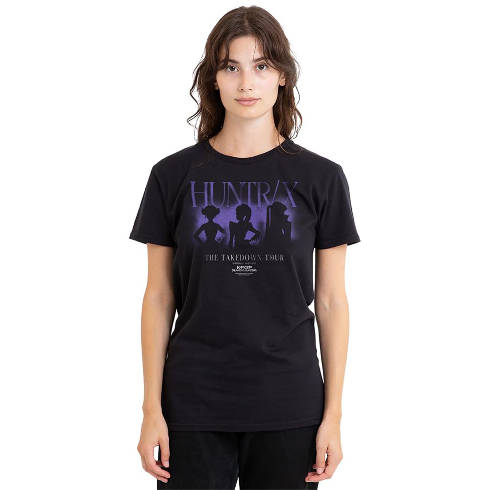 Kpop Demon Hunters Huntrix The Takedown Tour Shadows Ladies T Shirt, Black, XX-Large