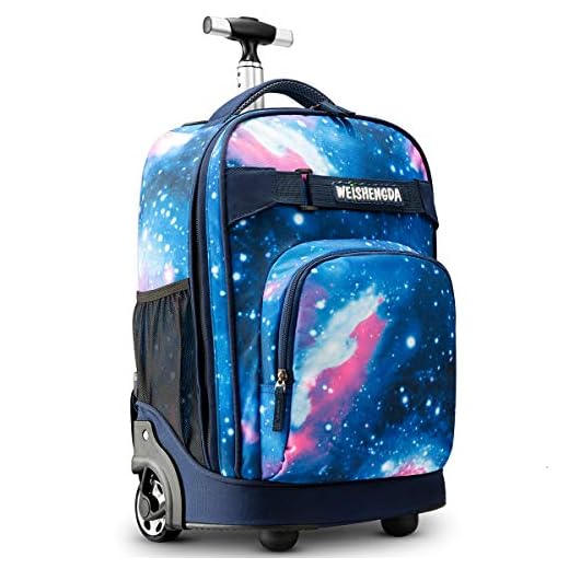 WEISHENGDA 18 inches Wheeled Rolling Backpack for Adults and School Students Books Travel Bag, Blue Sky