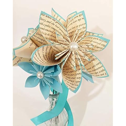 Book Bouquet- Customize your set of 6 flowers, Your choice of Book & Accent Colors, traditional first anniversary gift, small bouquet Cover