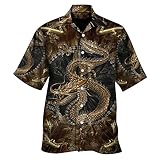 [Stabbon] tシャツ メンズ 半袖 速乾 大きいサイズ 無地 おもしろ 龍柄 アロハシャツ 半袖 シャツ 服 派手 夏物 祭 花火 メンズ ファッション ハワイアンシャツ 大きいサイズ (S/ブラック)