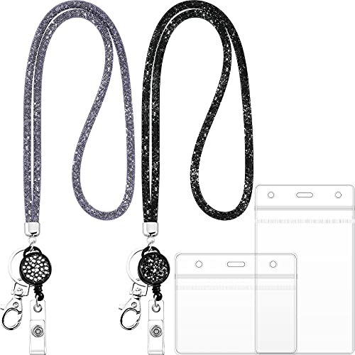 Collar Cordón Cristal 2 Llaveros de Cordón Correa Cuello de Diamante Falso Brillante con 2 Portatarjetas Identificación Transparentes Correa Cordón Llavero con Soporte Insignia Transparente Cover