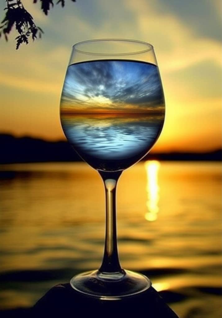 VAIIEYO 5D Diamond Art Kits for Adults Cup, Diamond Painting Lake,Paint by Numbers Full Drill Round Rhinestone Craft Canvas for Home Wall Decor Gift 12x16 inch