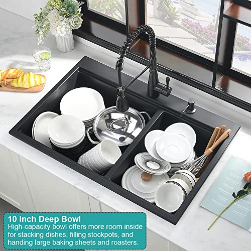 33 Double Bowl Drop In Kitchen Sink Workstation- Ianomla 33 X22 Inch Drop In Topmount Kitchen Sink Workstation Sink Quartz Classic 60/40 Double Bowl Kitchen Sink With Cutting Board #TOP6