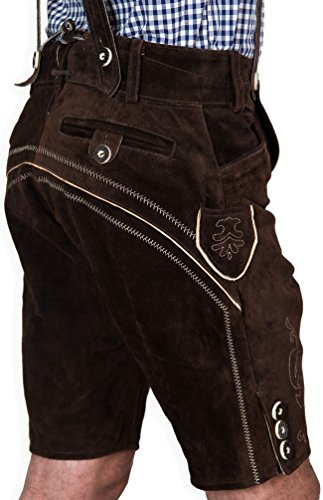 Lederhose Symphonie Westerwald für Herren, kurze Trachtenhose in Dunkelbraun