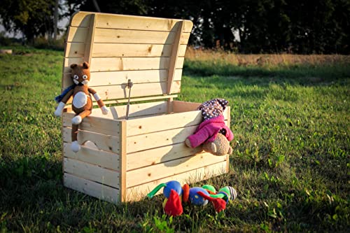 TIMBELA Holzkiste Mit Deckel - Holz Spielzeugkiste Mit Deckel - Aufbewahrungsbox Garten 80 x 50 x H47 cm – Spielzeug Truhe mit Deckel für Innen und Außen Verwendbar M034-1