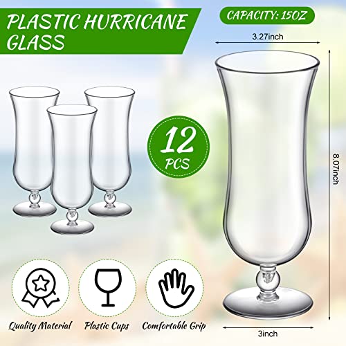 Lallisa Plastic Hurricane Glasses 15 Oz Shatter Resistant Clear Plastic Pina Colada Cocktail Glasses Break Resistant Plastic Drinking Glasses Tulip Milkshake Cups For Beer Juice Margarita (12 Pcs) #TOP1