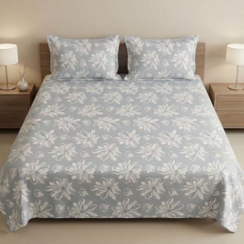 Image of Mafatlal 186 TC Metro Cotton Double Bedsheet | 90 x 100 Inch | Smooth Soft Cotton with 2 Pillow Covers | Comfortable Double Bed Sheet | Cement Grey