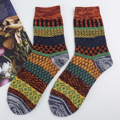 Image of Kelabia Vintage Thick Knit Wool Socks for Women Men Nordic Winter Cottagecore Warm Soft Socks