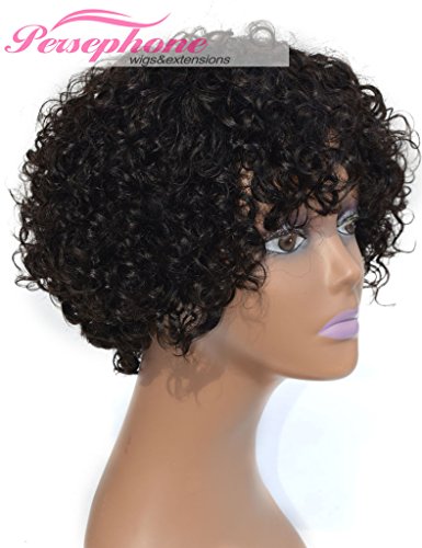 Persephone Brazilian Short Curly Remy Human Hair Wigs For Black Women None Lace Full Machine Made Natural Looking Best Virgin Human Hair Wig Natural Color 130% Density