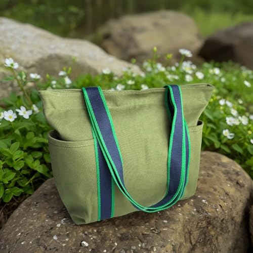 16OZ 100% Cotton Canvas Lined Grocery Shopping Diaper Bag Zipper Closure Beach Casual Multi Purpose Tote3