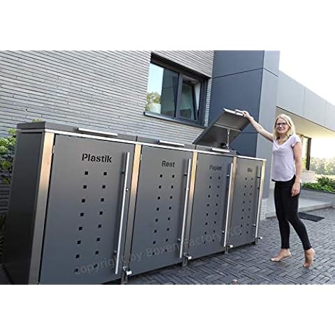 4er Edelstahl Mülltonnenbox 240L Klappdach Cover