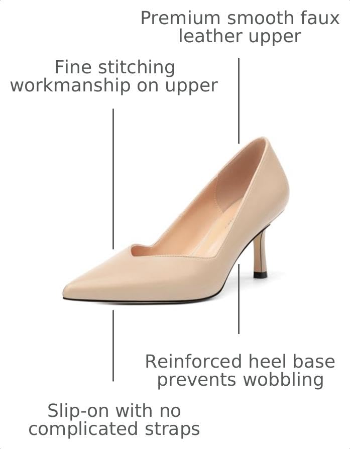 Image of Women Pointed Closed Toe 2.5 Inch Kitten Heel Slip On Pumps | Elegant Comfort Formal Dress Footwear, Versatile Ladies Shoes For Office Wedding Party Evening Daily Occasions