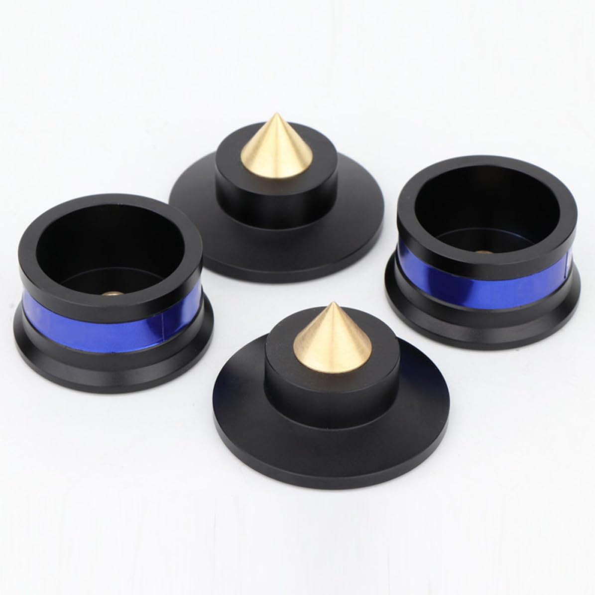 Pies de Aislamiento para Altavoz, 4 Piezas, Aleación de Aluminio | Goma Antideslizante, Soporte de 100kg por Juego, Acabado Negro Hrc50-55