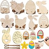 🐇Hohles Design: Unsere unbehandelten Bastelanhänger umfassen 10 verschiedene Muster von Osterhasen, Hühnern, Ostereiern, Blumen und mehr in einzigartigen Formen, die Kinder lieben werden.