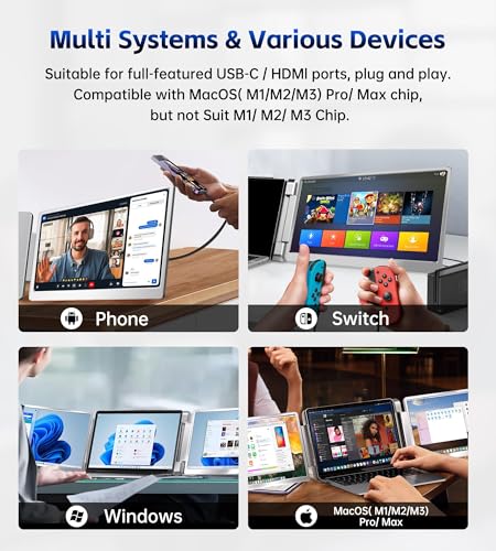 Image of FOPO 15.6 Triple Laptop Screen Extender, Left Screen 360 Rotation Laptop Monitor Extender, Plug and Play Triplp Monitor for 13-17 inch Laptops with USB-C /HDMI, for Windows /Mac(M1 /M2 /M3) Pro /Max - S10