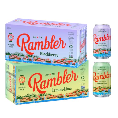 Image of AUTX RAMBLER Sparkling Water, Texas Limestone Mineral Blend, Blackberry x Lemon-Lime, 12-Ounce Cans, 8 Count x 2 (16 Cans Total)