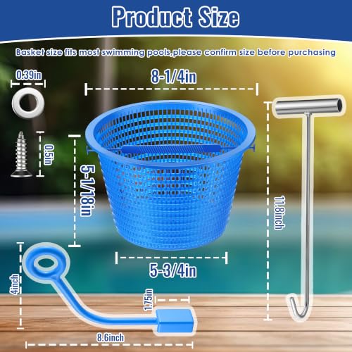 2 Pack 8" Pool Skimmer Basket for Inground Pool with Handles and Hook,Blue by Dunkive - Used condition - Image 4