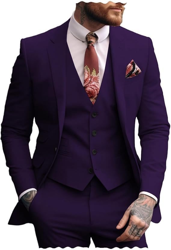 Men's Suits Casual Regular Fit 3 Pieces Tuxedos Prom Tuxedos Blazer+Vest+Pants Wedding Grooms3