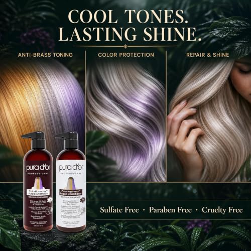 PURA D'OR ColorHarmony Purple Shampoo & Conditioner Toning Set, 16oz x2 - image 3