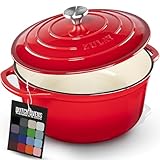 SUPERIOR HEAT RETENTION & DISTRIBUTION: Crafted from premium enameled cast iron, this 6.4-quart Dutch oven ensures exceptional heat distribution and retention, cooking your meals evenly while keeping them warm for longer. Perfect for baking breads, s...
