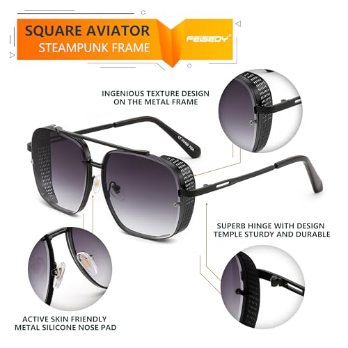 Image of FEISEDY Sunglasses Mens Women Vintage Pilot Square Trendy Metal Steampunk Fishing Driving Sun Glasses B2894