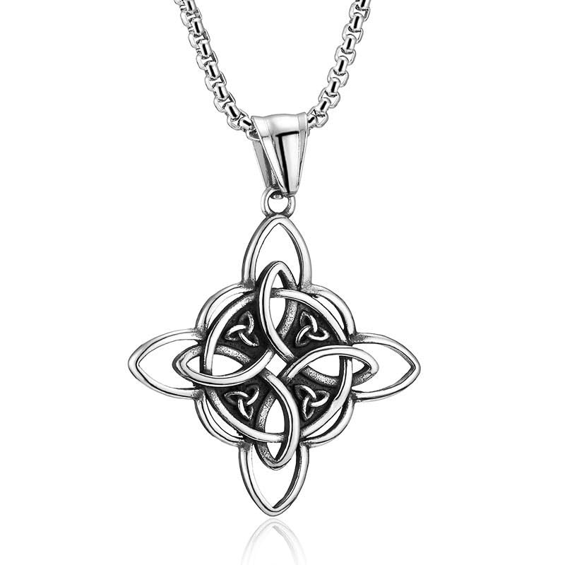 MALOYANVE Celtic Witch Knot Necklace for Men Women Stainless Steel Triquetra Trinity Pendant Irish Celtic Knot Amulet Good Luck Protection Jewelry