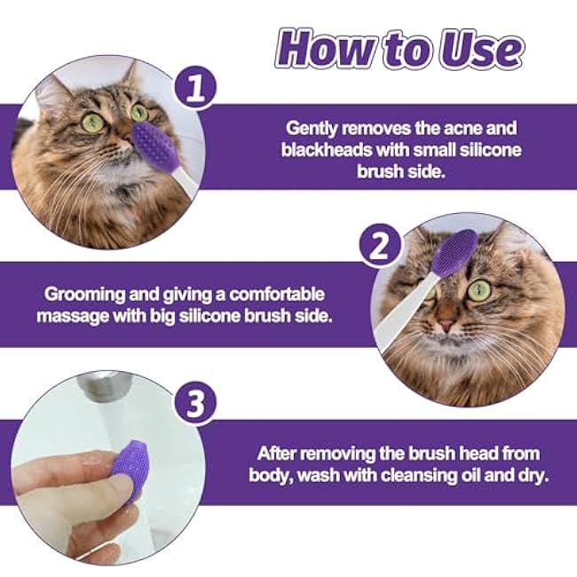 Cat Acne Chin Treatment Brush & Scraper Kit - Double-Sided Silicone Grooming Tool for Blackhead Removal & Cleaning - Cat Grooming Supplies (6PCS)-Vrhsqh5n
