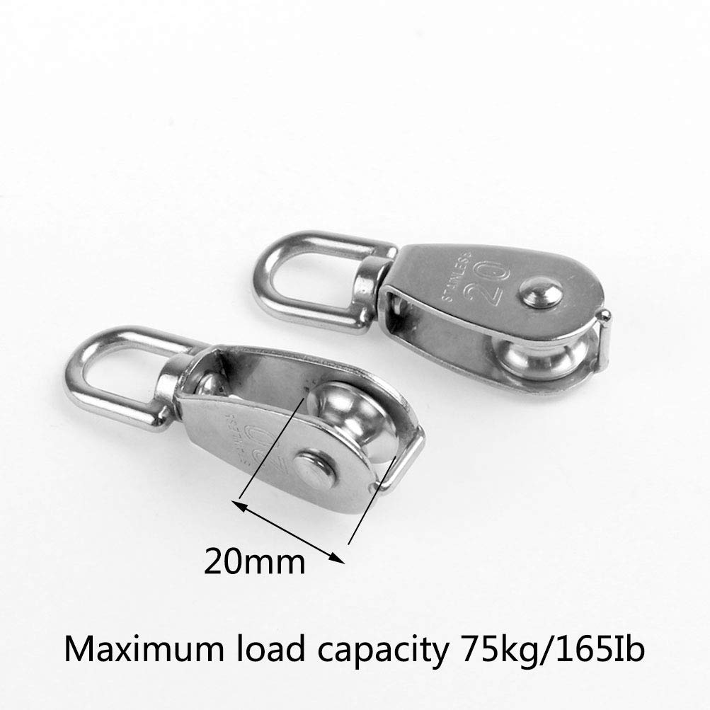 Rocaris 10 Pcs Stainless Steel Wire Rope Crane Pulley Block M20 Lifting Crane Swivel Hook Single Pulley Block Hanging Wire Towing Wheel