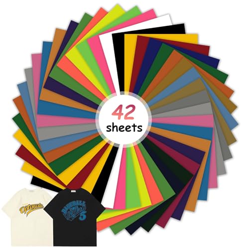 EOPUOZS 42 Stück Plotterfolie Textil, Flexfolie Plotter Textil 30.5x20.1cm, Textilien Transferfolie zum Aufbügeln, Ideal für T-Shirt, Kleidung, Hüte, Taschen oder Andere Stoffe