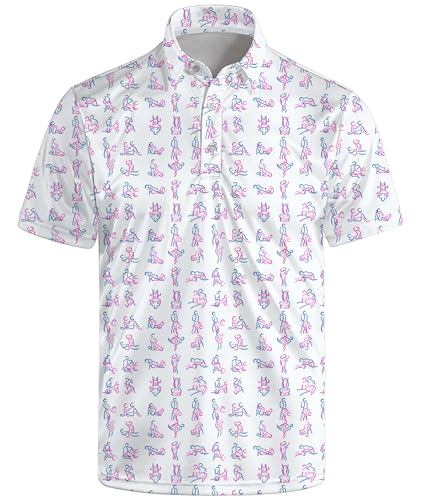 Funny Golf Shirts for Men Crazy Funny Golf Polo Shirt Fun Hawaiian Golf Polos Funny White XL