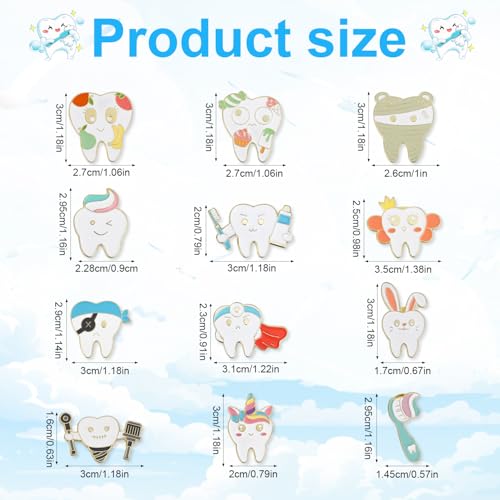 12pcs Tooth Brooch Pins, Cute Cartoon Dentist Enamel Pins Funny Tooth Lapel Badges Pins Teeth Charm Dental Gifts for Doctor Nurse Backpacks Cloths Hats Decor2