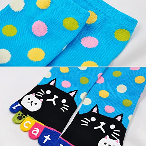 Image of CaiDieNu Women's Animal Toe Socks - Cotton Five Finger Colorful Funny Casual Crew Socks for Ladies