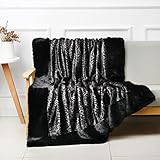 inchgrass Leopard Stitching Luxury Soft Faux Fur Blanket Plush Elegant with Double-Sided Mink Throw