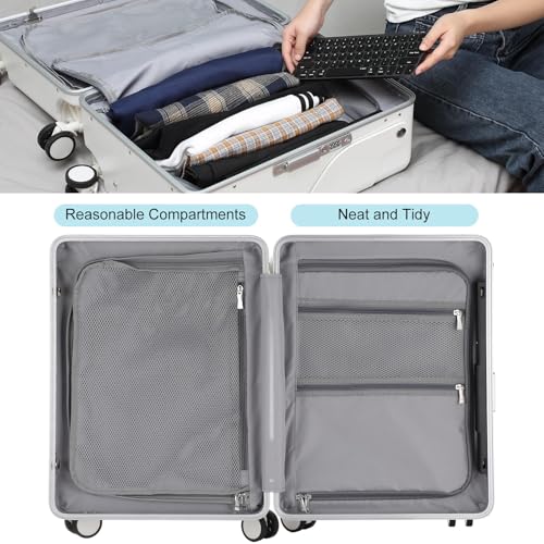20 Inch Ride on Luggage with Seat for Kids Top Opening Aluminum Frame Suitcase with Spinner Wheels Locks for Travel(White) - Image 6