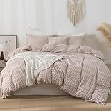 YHJWW Tan Gingham Duvet Cover Bedding Set Prewashed Extra Soft Comfy Breathable 3 Piece Brown Plaid Checkered Grid Vintage Comforter Cover Set Cute Aesthetic (Queen 90'x90', No Comforter)