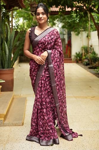 Image of MIRCHI FASHION Saree for Woman Cotton Blend Printed | Traditional Ethnic Sari for Ceremonial Use and Farewell with Blouse Piece