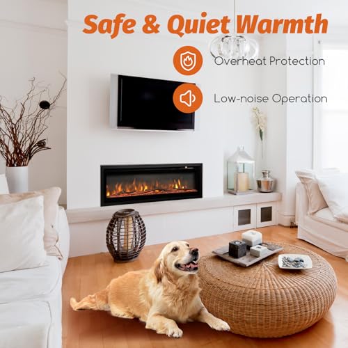 COSTWAY 40"/50" Electric Fireplace, Wall Mounted/Recessed/Freestanding Fire Heater with 12 Flame & 12 Ember Bed Colors, 5 Brightness, Remote Control, 8H Timer, Thermostat, 750W/1500W - Image 10