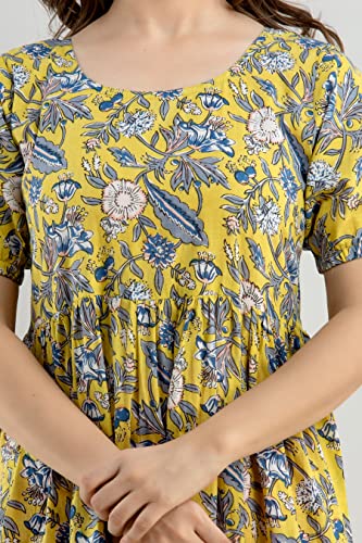 Image of Monique Brand Women's /Girls Cotton Kurta for Women Floral Printed Regular Fit Anarkali Kurta ||Floral Flared Western Dress