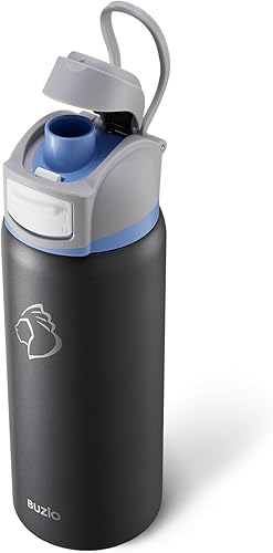 Miniatura 11 de BUZIO Botella de agua aislada de 32 onzas - Acero inoxidable con tapa para beber, tapa con cierre a prueba de fugas, asa para llevar, boca ancha,