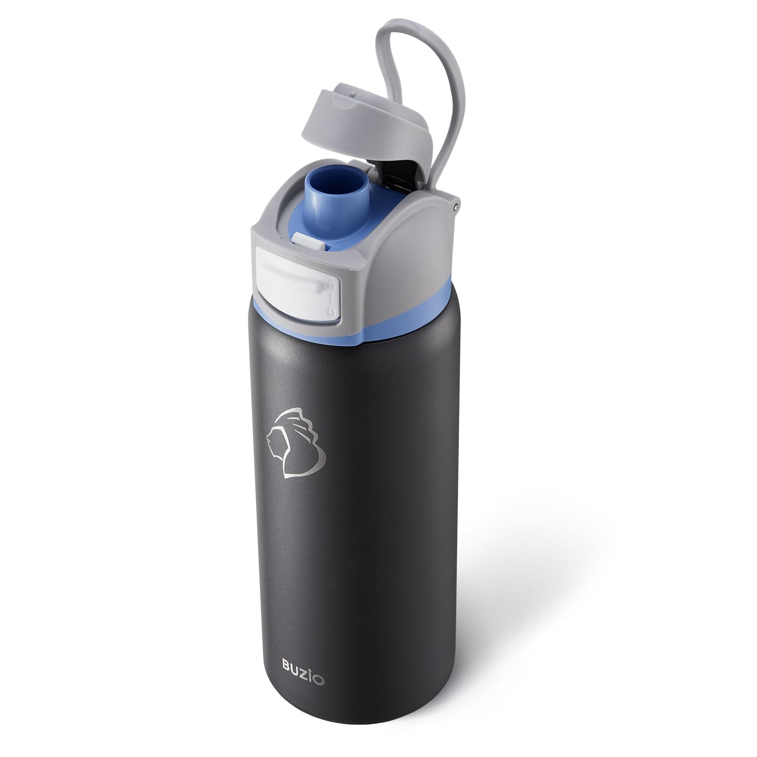 BUZIO 32 oz Water Bottle with Leakproof Locking Lid & Carry Loop, Dishwasher Safe, Triple Wall Vacuum Insulated Metal Water Bottle Chug Lid Thermos for Holiday Keep Cold 48H, 32oz, Dark Gray