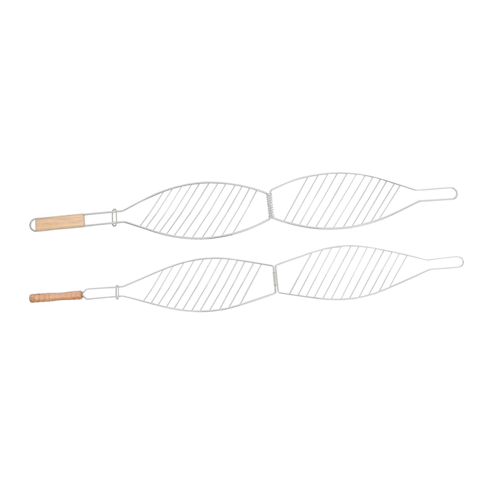 ifundom Fish Barbecue Clip Wooden Handle 2pcs Grill Basket Round Net Rack Wire Frame for Outdoor Grilling