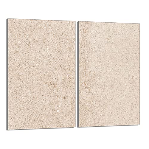 Herdabdeckplatten 2 Teilig 2x30x52 cm Ceranfeldabdeckung Küche Elektroherd Induktion Herdschutz Spritzschutz Glasplatte Schneidebrett, Schiefer Beige