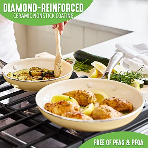 GreenLife Artisan Healthy Ceramic Nonstick, 12 Piece Cookware Pots and Pans Set, Stainless Steel Handle, PFAS-Free, Dishwasher Safe, Oven Safe, Yellow - Image 2