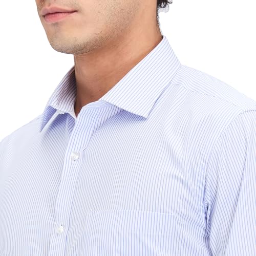 Image of Park Avenue Men's Slim Fit Stripe Pattern Cotton Blend Semi Cutaway Collar Full Sleeve Formal Shirt