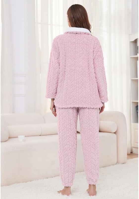 LYCY Fluffy Pajamas set for Women Fleece Pullover 2 Piece Pjs Set Soft Plush Sleepwear Winter Loungewear - Image 2