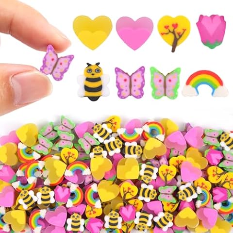 Wolpark Valentine Mini Erasers for Kids Bulk 120pcs Jelly Heart Bee Butterfly Rainbow Cute Small Pencil Erasers Valentines Gifts for Kids School Home Holiday Party Supplies Goodie Bag Stuffers Cover