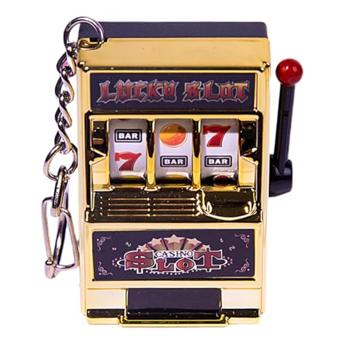 WUSJCOF Mini Juego,Amuleto de Casino,Jackpot,Decoración Creativa para Autos,Ranura para Fruta,Arcade Game,Llavero Tragaperras,Regalo de Cumpleaños para Hombres y Mujeres (dorado)